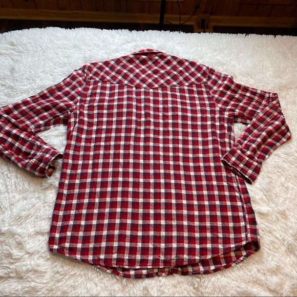 Roebuck & Co Red/White Plaid Flannel Button Down Shirt, Size Large - Picture 2 of 12